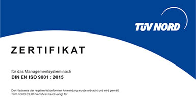Foto TÜV-Zertifikat DIN EN ISO:9001:2015