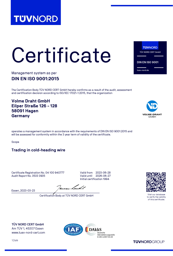 Certificate ISO 9001:2015