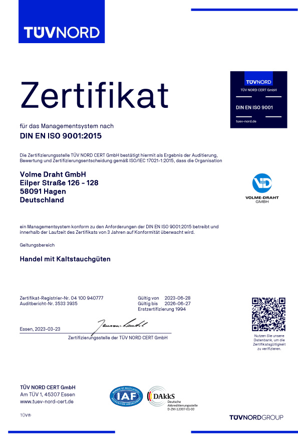 Zertifikat ISO 9001:2015